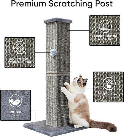 YULOYI Cat Scratching Post 32 Inch for Indoor Large Cats and Kitten, Nature Sisal Tall Cat Scratch Post, Sisal Cat Scratcher Improve Cat's Scratching Habits and Protect Your Furniture, Dark Grey