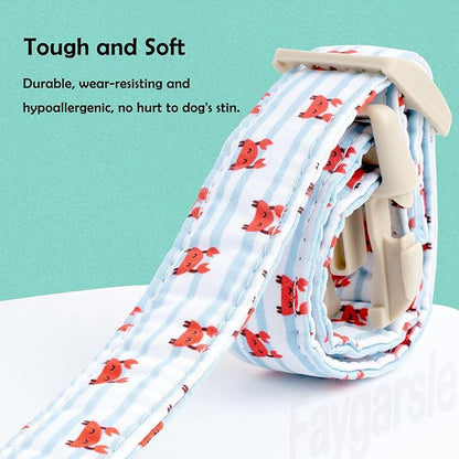 Faygarsle Cute Crab Pattern Dog Collar, Cotton Fabric, Light Blue Stripes, for Small Medium Large Dogs M