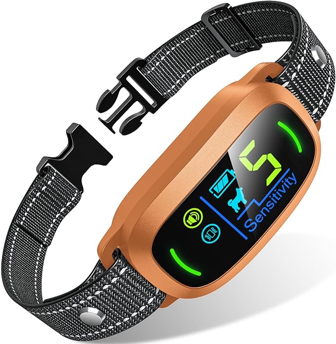 Dog Bark Collar for Large Medium Small Dogs, Rechargeable Smart Bark Collar, Anti Barking Training Collar with 5 Adjustable Sensitivity Beep Vibration (Copper)
