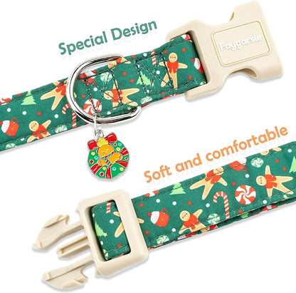 Faygarsle Christmas Dog Collar, Green Gingerbread Pattern, Plastic Buckle with Metal D-Ring, Holiday Pet Accessory, for Small Medium Large Dogs M
