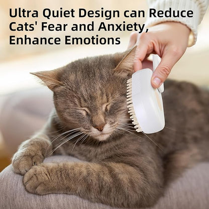 Cat Dog Hair Steam Brush: 4 in 1 Pet Grooming Tool Rechargeable Groomer Silicone Comb for Massage, Cleaning, Shedding and Combing, Anti-Static, 360° Portable Handle for Long or Short Hair Pet (White)