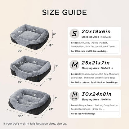 Bedsure Washable Dog Bed Small Medium Size Dog - Rectangle Fluffy Plush Pet Bed Puppy Bed, Comfy Corduroy Fleece and Nonskid Bottom,25x21x7inches,Suitable for Pet Up to 20lbs,Grey