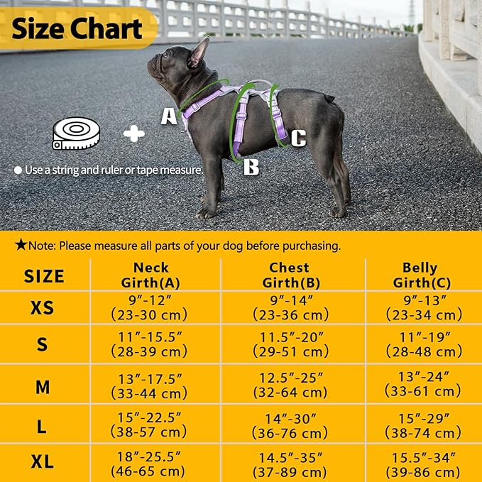 Huntboo Escape Proof Dog Harness,No Pull Reflective Harness with Lift Handle,Adjustable Pet Vest with Front and Back Leash Clips for Small Medium Large Dogs Walking Hiking Training(Lavender Purple,XL)