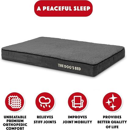 The Dog’s Bed Orthopedic Memory Foam Dog Bed, Large Grey Plush, Pain Relief for Arthritis, Hip & Elbow Dysplasia, Post Surgery, Lameness, Supportive, Waterproof Washable Cover, Veterinary Approved
