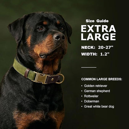 Didog Soft PU Leather Dog Collar for Large Dogs,Classic Adjustable Wide Dog Collars with Quick Release Metal Buckle,Easy Clean and Comfortable with Nylon Lining,Olive Green,XL Neck 20-27", Width 1.2"