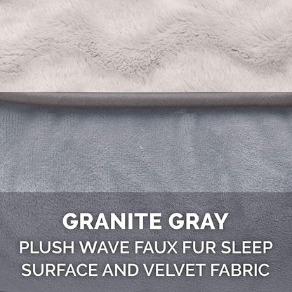 Furhaven Memory Foam Dog Bed for Medium/Small Dogs w/ Removable Bolsters & Washable Cover, For Dogs Up to 35 lbs - Plush & Velvet Waves Perfect Comfort Sofa - Granite Gray, Medium