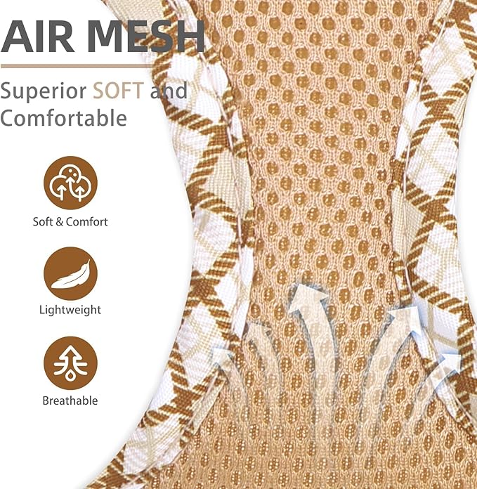 PUPTECK Dog Harness and Leash Set for Small Medium Dogs No Pull Step-in Soft Mesh Puppy Cat Vest Harnesses Reflective at Night, Beige M