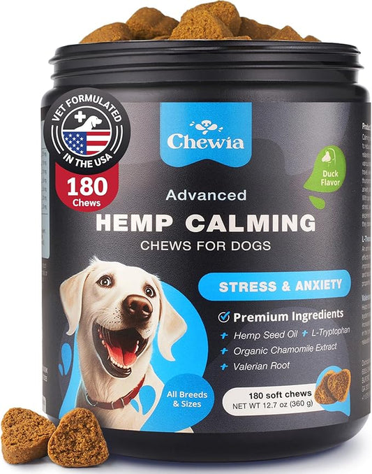 Soft Calming Chews for Dogs - Calming Chews for Dogs with Valerian Root, Melatonin, Vitamin B Complex & Chamomile Extract - Canine Treats for Fireworks, Grooming, Vet Visits, Thunderstorms