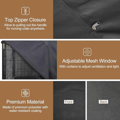 HiCaptain Breathable Dog Crate Cover 36 Inch, Durable Heavy Duty Kennel Cover, Dual Zippered Panels, Windproof Waterproof UV-Resistant(Black)