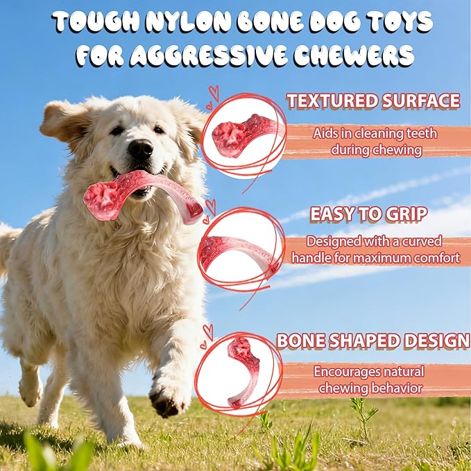 DSUMD Tough Dog Toys for Aggressive Chewers, Super Chew Toy to Keep Them Busy, Cleaning Teeth, Boredom and Stimulating, Indestructible Nylon Bone for Medium Large Breed, Best Pet Gift, Beef Flavor