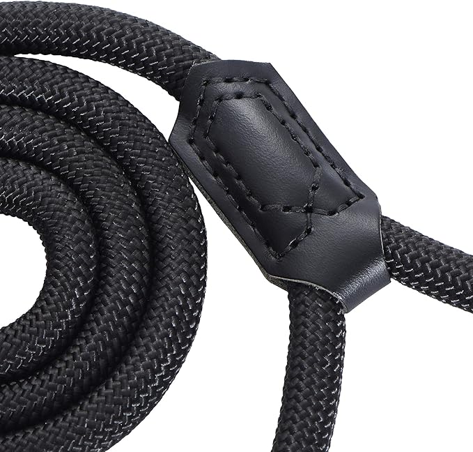 Mile High Life | Premium Leather Dog Leash | Strong Rope Leash | Leather Handle | Zinc Alloy Strong Clasp | Small Medium Large Dogs | 4/5/6 Feet(Black, 72 Inch (Pack of 1))