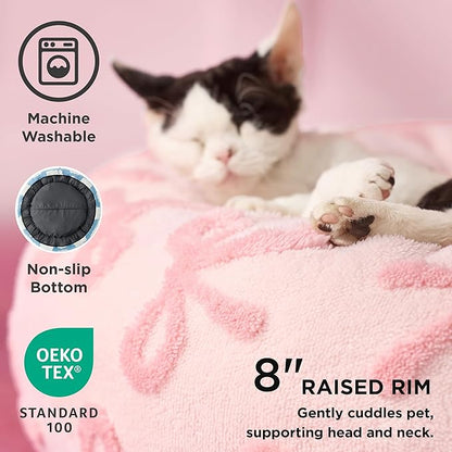 LE SURE Shown on TV Donut Large Dog Beds - Round Cat Beds Indoor Anti-Anxiety Calming Gift for Pets, Washable Home Decor Cute Beds with Jacquard Shaggy Plush & Anti Slip Bottom, 36 Inch, Pink Taffy