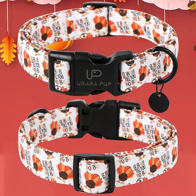 Thanksgiving Dog Collar, Turkey Cotton Collar for Dog or Cat, Autumn Puppy Collar with Lightweight Plastic Buckle,Great Thanksgiving Gift for Girl Boy Dogs,XL
