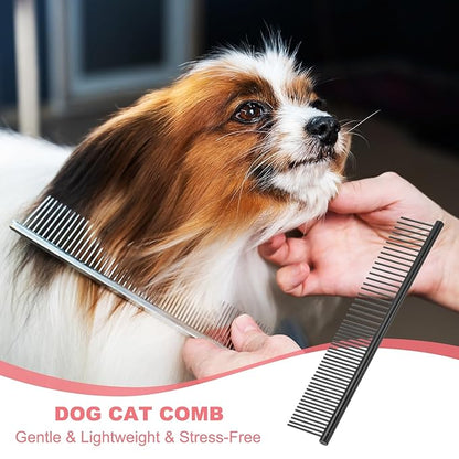 PETAXCELL Dog Cat Comb, Pet Combs Stainless Steel Teeth with Rounded Ends for Knots Mats Loose Hair Removal, 6.5IN (Black Coated, 3 Pack), Grooming Tool Intended for Long Curly Hair Pet