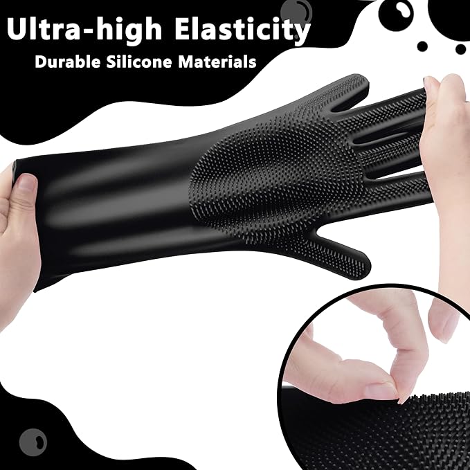 Pet Grooming Gloves—Heat Resistant Dog Washing Gloves with High-Density Teeth, Dog Bath Scrubber with Enhanced Five Finger Design, Silicone Gloves for Dogs and Cats Bathing, Massage (Dark)
