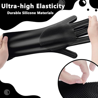 Pet Grooming Gloves—Heat Resistant Dog Washing Gloves with High-Density Teeth, Dog Bath Scrubber with Enhanced Five Finger Design, Silicone Gloves for Dogs and Cats Bathing, Massage (Dark)