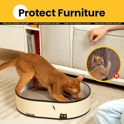 Conlun Cat Scratcher Box with 4 Cat Scratching Board Reversible Cat Scratch Pad, Heavy Duty Corrugated Cardboard Cat Bed Lounger Cat Scratchers for Indoor Cats, Protects Furniture,Kittens Gifts-Large