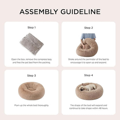 Bedsure Calming Dog Bed for Small Dogs - Donut Washable Small Puppy Bed, 23 inches Anti-Slip Round Fluffy Plush Faux Fur Large Cat Bed, Fits up to 25 lbs Pets, Camel