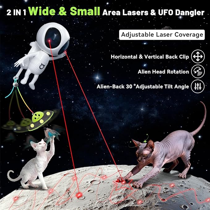 ORSDA Laser Cat Toys for Indoor Cats, 2 in 1 Interactive Automatic Dual Laser & Catnip UFO Dangler for Kitten Toys, Truly Random Trajectory Radar Motion-Activated, Rechargeable 4 Modes, Clamp Design
