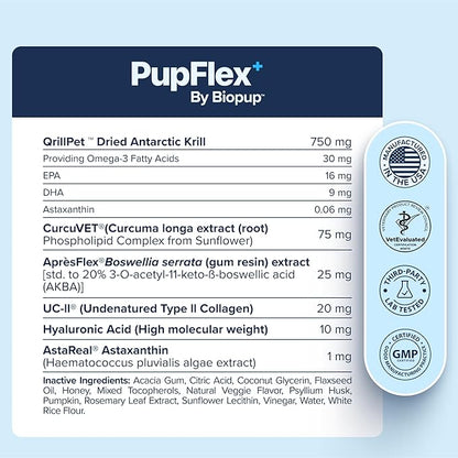 PupFlex+ Hip and Joint Supplement Dogs, Vet Created Soft Chews w/UC-II® Collagen, CurcuVET® & Omega 3 - UC-II Collagen More Effective Than Glucosamine Chondroitin, Dog Joint Supplement (60 ct)