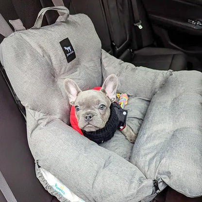 JACKO & CO Premium Dog Car Seat – Safe & Cozy Travel Bed and Carrier for Small Dogs, Puppies, Pets up to 25 lbs, Clip-On Leash & Storage Pockets, Water-Resistant, Machine Washable (Grey Small)