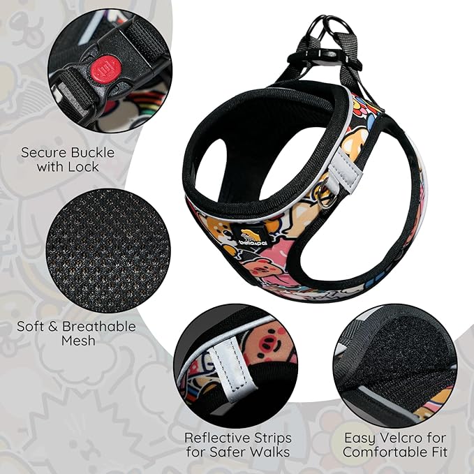 BELLA & PAL Step in Vest Harness for Small and Medium Dogs, No Pull Small Dog Harness with Leash Set, Comfortable Air Mesh Dog Vest Harness with Reflective Strip (Cuddle Club, M)