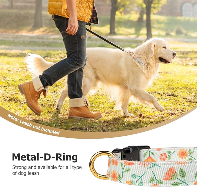 Cotton Handmade Dog Collar Cute and Distinctive Patterns Green Sunflower with Pendant for Girl Boy Dogs Collars L