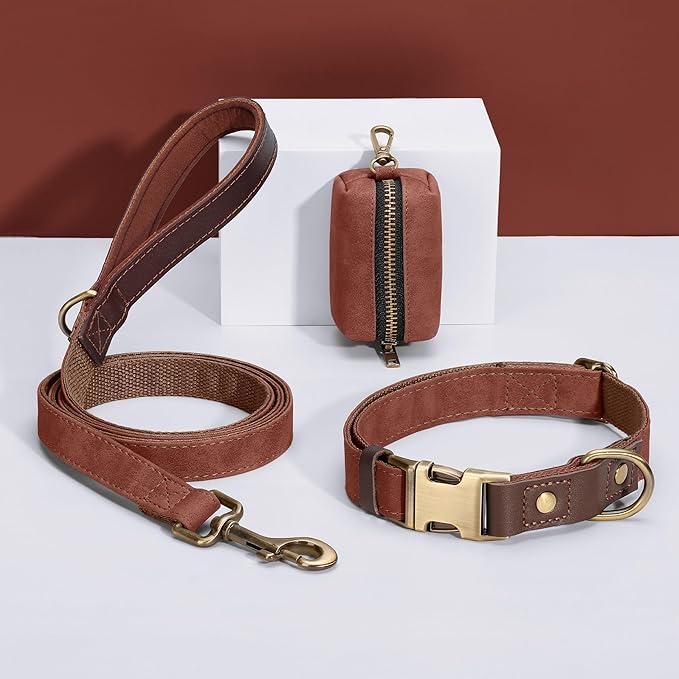 Didog Soft PU Leather Dog Collars for Small Dogs,Classic Adjustable Dog Collars with Quick Release Metal Buckle,Easy Clean and Comfortable with Nylon Lining,Reddish Brown,S Neck 11-15"