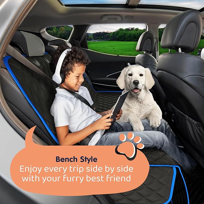 Petloox Dog Car Seat Cover for Back Seat, Waterproof Hammock for Car, SUV & Truck, Non-Slip Backseat Cover for Dogs, Heavy-Duty Dog Hammock Style Seat Protector Pets, Easy to Install & Clean