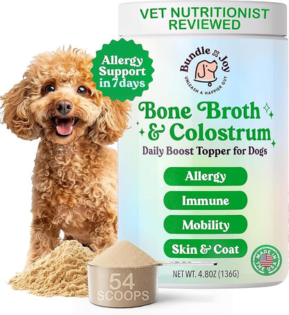 Bundle x Joy Beef Bone Broth Powder for Dogs Daily Boost Powder with Colostrum for Dogs Immune Support & Allergy Relief, 4.8 oz, 54 Servings - Dog Supplements Made in USA