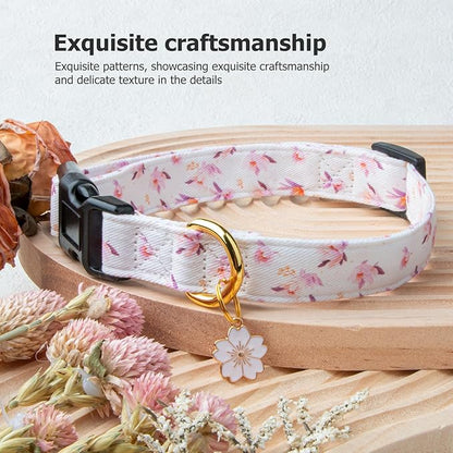 Cotton Handmade Dog Collar Cute and Distinctive Patterns White Flower with Pendant for Girl Boy Dogs Collars S
