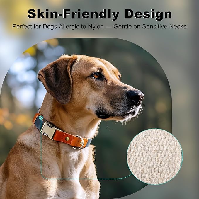 Plutus Pet Genuine Leather & Hemp Dog Collar – Adjustable Heavy Duty Pet Collar with Quick Release Metal Buckle, Soft & Stylish for Puppy and Small, Medium, Large Dogs (Blue, XS)