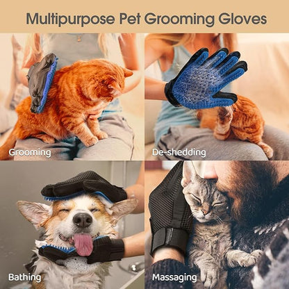 Efficient Pet Grooming Glove - Gentle Shedding Brush for Dogs, Cats, Horses, & more with Long & Short Hair - Right Hand Only (Blue)