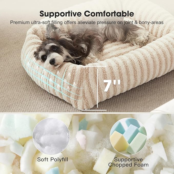 MIXJOY Dog Bed for Medium Sized Dogs, Washable Medium Dog Beds with Removable Cover, Rectangle Pet Beds with Non-Slip Bottom, Warming Calming Dogs Cuddler, 25"x21"x7", White