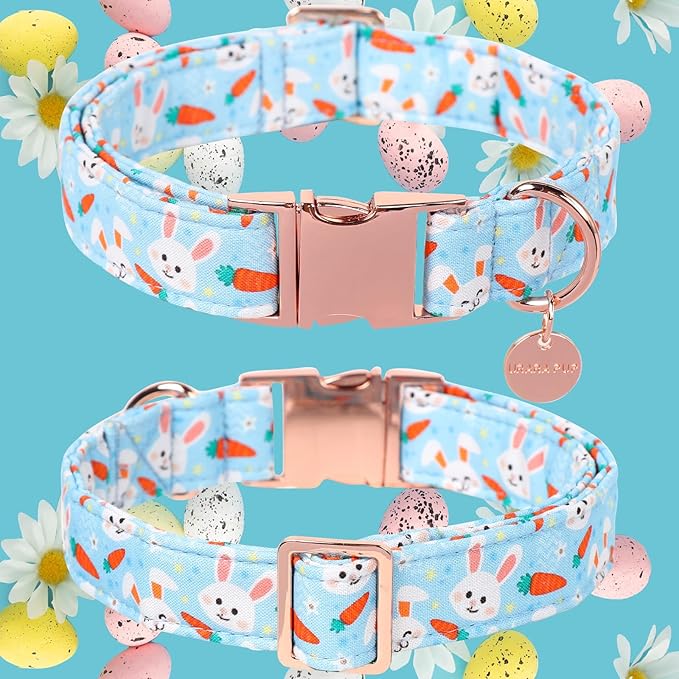 UP URARA PUP Easter Dog Collar, Cotton Easter Bunny Collar for Puppy Girl Boy Dog or Cat, Easter Gift Rabbit Carrot Dog Collar, Cute Carrot Pet Dog Collar with Metal Buckle, L