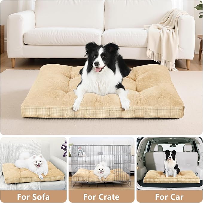 MIHIKK Washable XL Dog Bed for Extra Large Dogs with Anti-Slip Bottom, Premium Foam Pet Pad for Crate for Large Medium Small Sized Puppies, 41" x 27" Light Brown