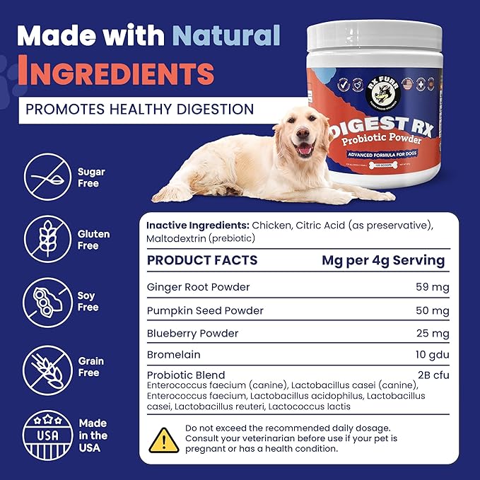 Probiotics for Dogs – Digestive Enzymes, Supports Gut Health, Vet-Formulated Prebiotics & Probiotics, for Immune Support, Diarrhea, Gas, Itching & Seasonal Allergies, Made in USA, 120 Scoops