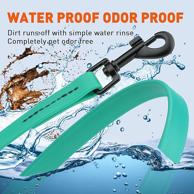 Dogline Biothane Waterproof Dog Leash Strong Coated Nylon Webbing with Black Hardware Odor-Proof Easy to Clean High Performance for Small or Large Dogs Made in USA 4 or 6 ft Lead, Teal