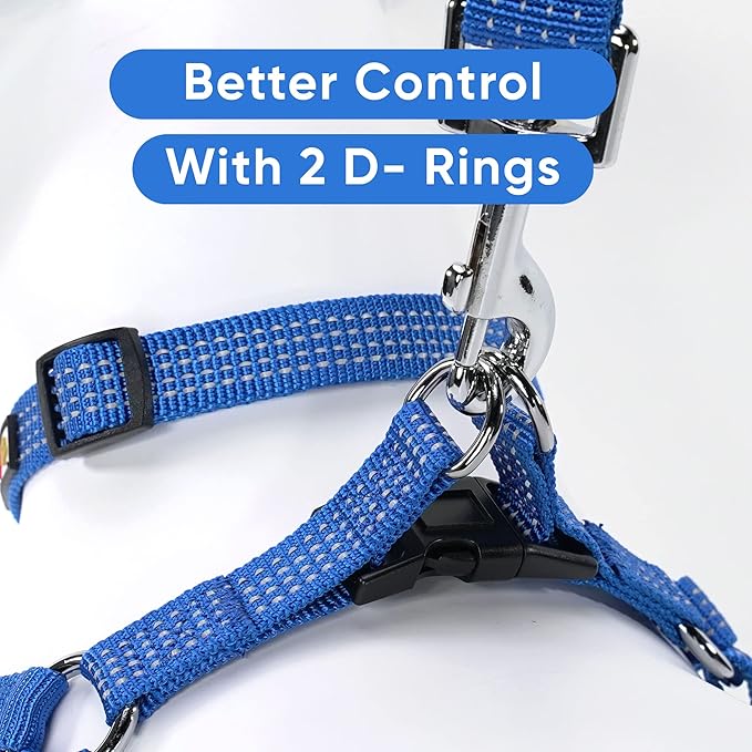 Pawtitas Reflective Step-in Dog Harness – Adjustable No-Pull Vest for Puppies to Seniors, Safe & Comfortable, M Blue