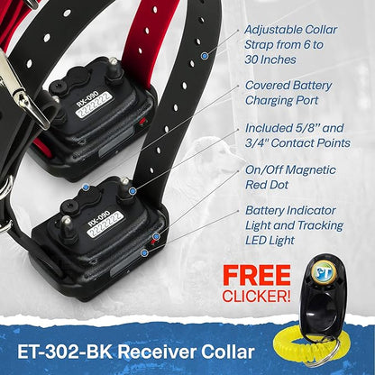 Educator ET-302 Black Mini E Collar for Dog Training with Remote - 1/2 Mile Range, Waterproof, 100 Blunt Stimulation Levels, Tone or Vibration Mode, Night Light for Small, Medium & Large Dogs (2 Dogs)