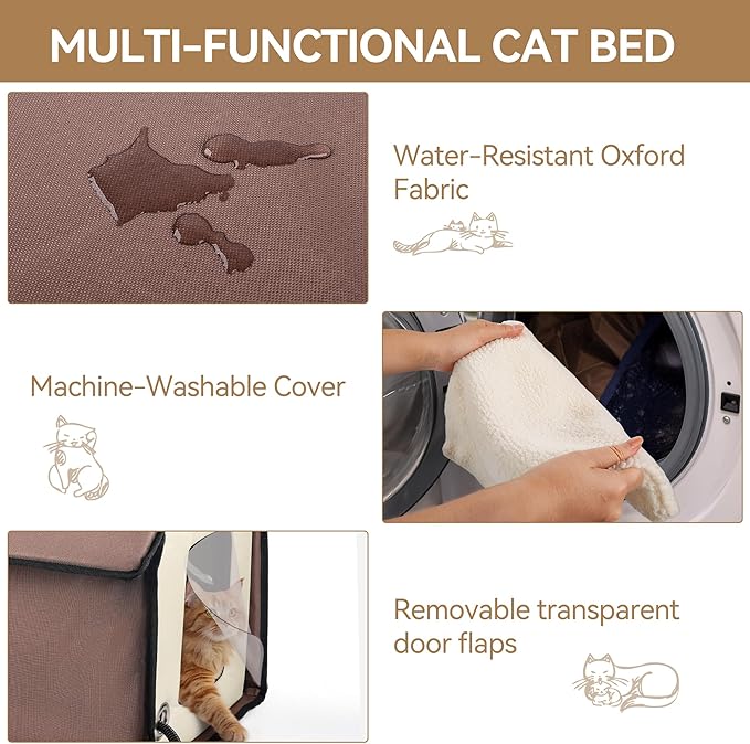 ALL FOR PAWS Heated Cat House, Indoor/Outdoor Cats Home for Winter with Heated Pad,Cat Houses & Condos, Feral Kitty Shelter, Thermo Kitty Home