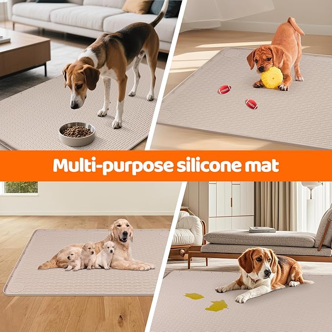 Pee Pads for Dogs, 50" x 35" Extra Large Reusable Silicone Mat, Washable Puppy Training Pads for Potty Training, Non-Slip, Leak-Proof, Indoor Floor Protection (Khaki)