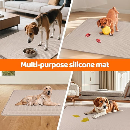 Pee Pads for Dogs, 50" x 35" Extra Large Reusable Silicone Mat, Washable Puppy Training Pads for Potty Training, Non-Slip, Leak-Proof, Indoor Floor Protection (Khaki)