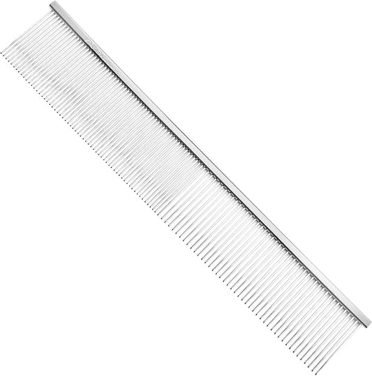 Chris Christensen 504 8.5 in. Fine/Coarse Greyhound-Style Butter Comb, Groom Like a Professional, Rounded Corners Prevent Friction and Breakage, Solid Brass Spin with Steel Teeth, Chrome Finish.
