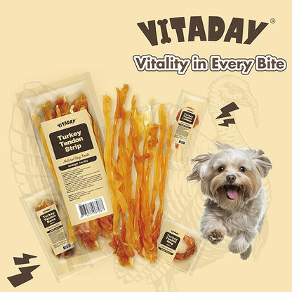 VITADAY Turkey Tendons for Dogs, All Natural, Healthy Dog Treats, Long Lasting, Hypoallergenic Dog Chews, Rawhide Free, USA-Sourced, for Small Dogs, Strips, 3 oz Pack