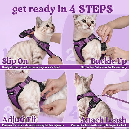rabbitgoo Cat Harness and Leash for Walking, Escape Proof Soft Adjustable Vest Harnesses for Cats, Easy Control Breathable Reflective Strips Jacket, Purple, S