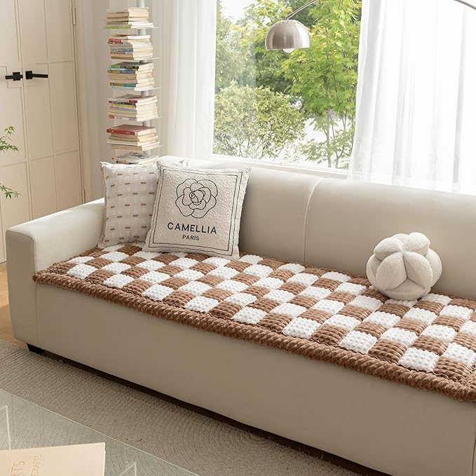 HOMEREFROM Couch Cover for Dogs Washable, Fuzzy Pet Cover for Sofa, Covers for 3 Cushion Couch Pet-Friendly, Non Slip Dog Bed Mat Dog Blanket (DarkCoffee, 27.6x82.7 inch)