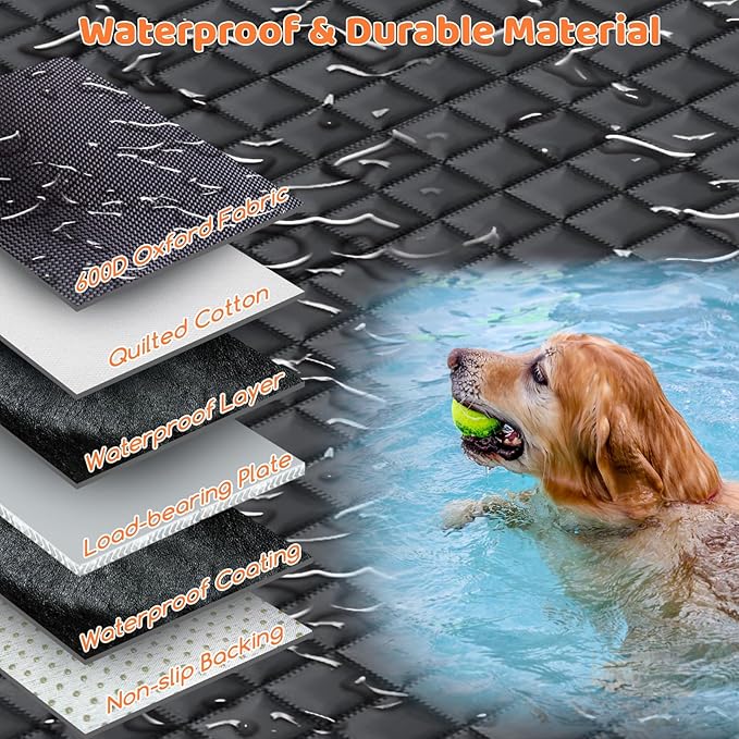 URPOWER Backseat Extender for Dogs - Hard Bottom Dog Car Seat Cover for Back Seat, Dog Hammock for Car and SUV, Pet Rear Seat Protector Dogs Travel Bed with Mesh Window & Side Flaps