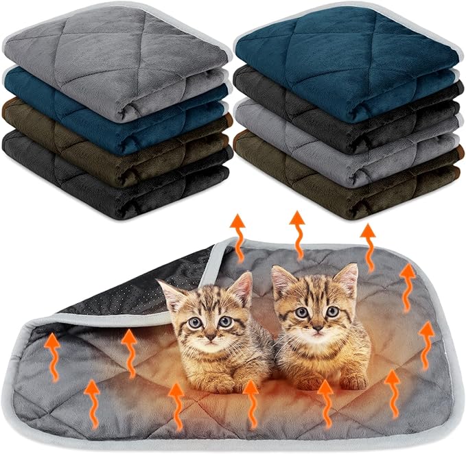 Clysee 8 Pack Self Heating Cat Mat Self Warming Cat Bed Extra Warm Thermal Pet Bed Mat Reflects Body Heat Washable Dog Crate Pad for Indoor Outdoor Pets(Mixing Color,16 x 20 Inch)