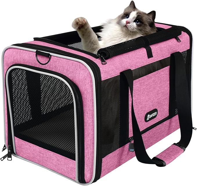 GAPZER Cat Carrier 18x11x11 Delta Airline Approved, Easy Load Soft Pet Plane Travel Bag 15 pounds, Teacup Dog Crate 12 lbs, Yorkie Kennel Carrying Case, Kitten Toy Poodle Mesh Cage up to 20lbs Pink